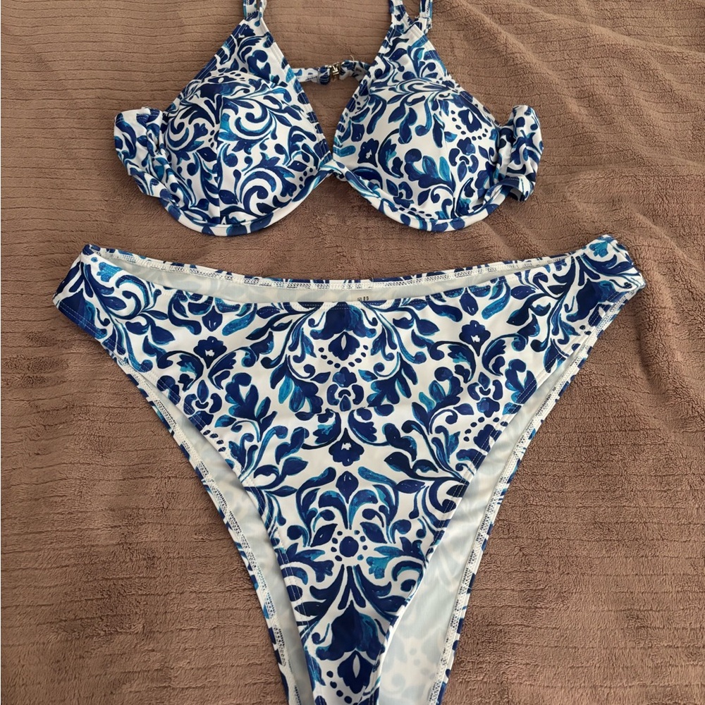Blue & White Santorini Style Bikini Set 4XL